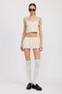 Automotive Bubble Mini Skirt with elastic waistband by Jade Icarus, featuring a sleek design and comfortable fit.