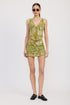 Jade Icarus low rise printed mini skirt with automotive-inspired design, shown on a model against a neutral background.