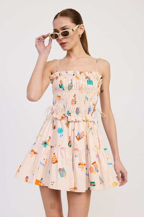 Jade Icarus gathered poplin min dress for women, featuring a stylish, lightweight design with a fitted waist and short sleeves.