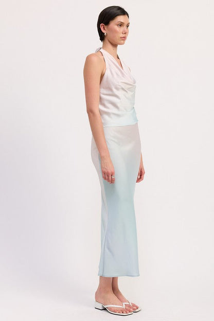 Automotive bias maxi skirt by Jade Icarus featuring a long, flowing design with bold patterns and vibrant colors.
