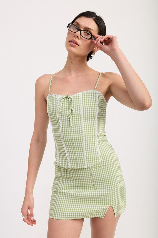 Automotive mini gingham skirt with pockets in black and white fabric, designed by Jade Icarus
