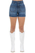 Jade Icarus Willow Denim Short in dark wash, automotive-themed clothing featuring distressed fabric and casual fit.