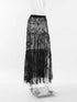 Automotive-themed floral lace ruffled maxi skirt by Jade Icarus, showcasing intricate lace details and flowing ruffle design.