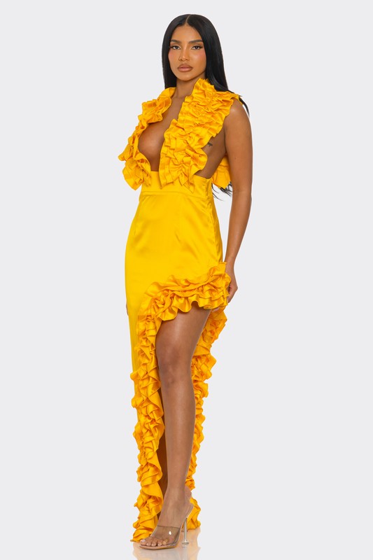 Golden Hour Ruffle Gown by Jade Icarus, elegant women&