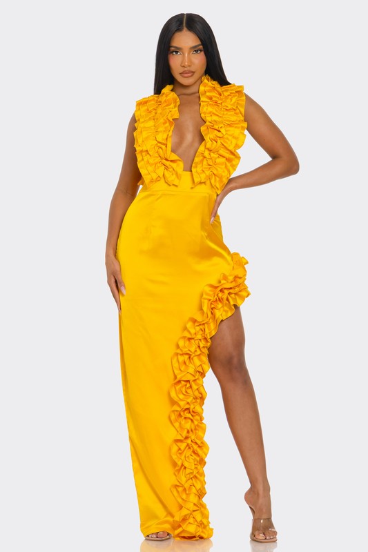 Golden Hour Ruffle Gown by Jade Icarus, women&