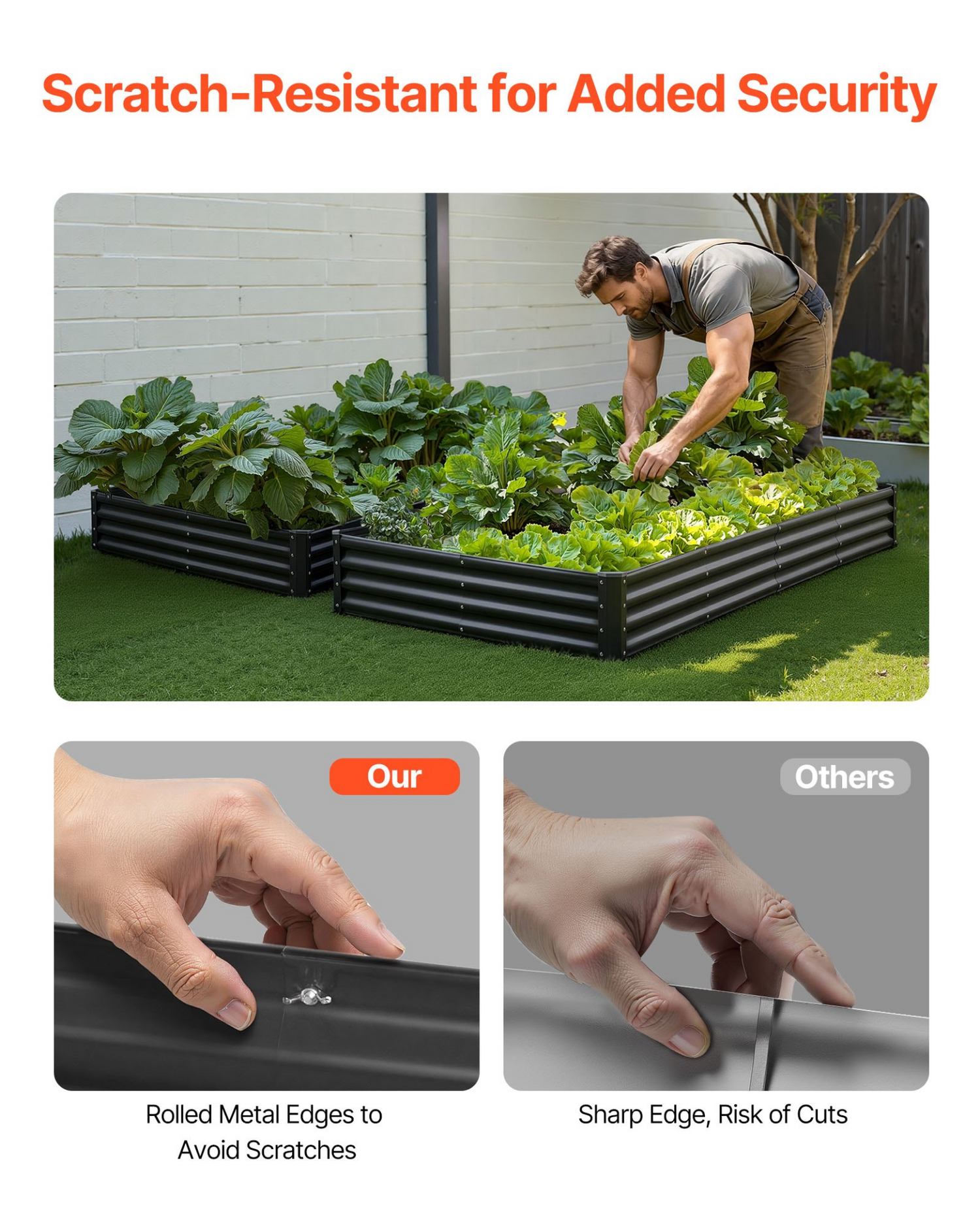 Start2Finish VEVOR metal raised garden bed in dark gray, 8x4x1 ft outdoor planter with open bottom for vegetables, flowers, and herbs.