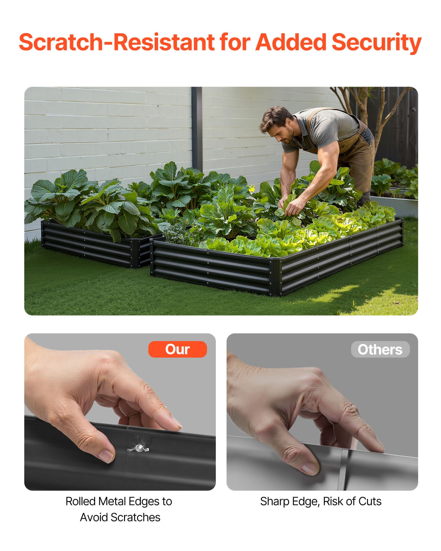 Start2Finish VEVOR metal raised garden bed in dark gray, 8x4x1 ft outdoor planter with open bottom for vegetables, flowers, and herbs.