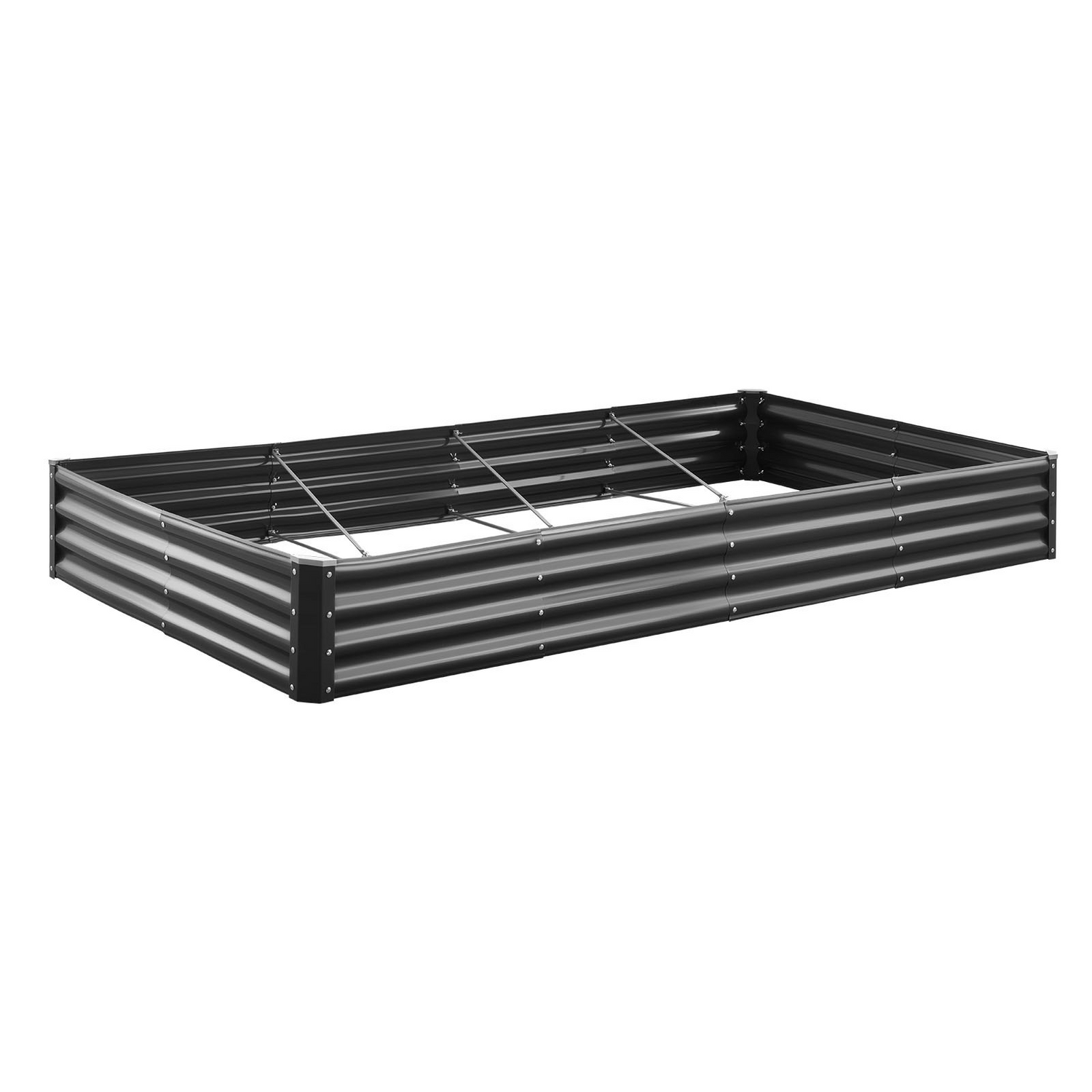 Start2Finish VEVOR metal raised garden bed in dark gray, 8x4 ft outdoor planter with open bottom, for vegetables, flowers, herbs.