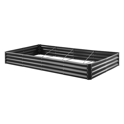 Start2Finish VEVOR metal raised garden bed, 8x4 ft outdoor planter box with open bottom for vegetables, flowers, herbs, and succulents.