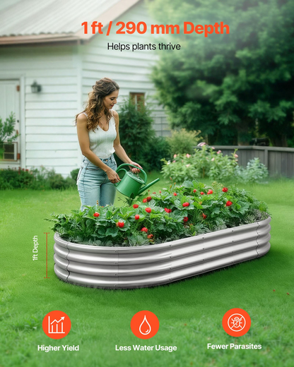 Start2Finish VEVOR metal raised garden bed, 6x3x1 ft galvanized planter box with open bottom for vegetables, flowers, herbs, succulents