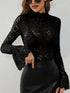 Jade Icarus mock neck lace long sleeve top featuring a patterned lace design with a sleek, fitted style.