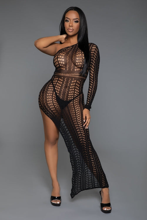Black Reel Me In Maxi Dress by Brown Sooty, lingerie and underwear, front view showing fitted silhouette and adjustable straps.