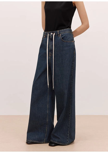 Brown Coeus Retro Blues high waist pleated casual jacket with washed finish, wide fit and fashionable design.