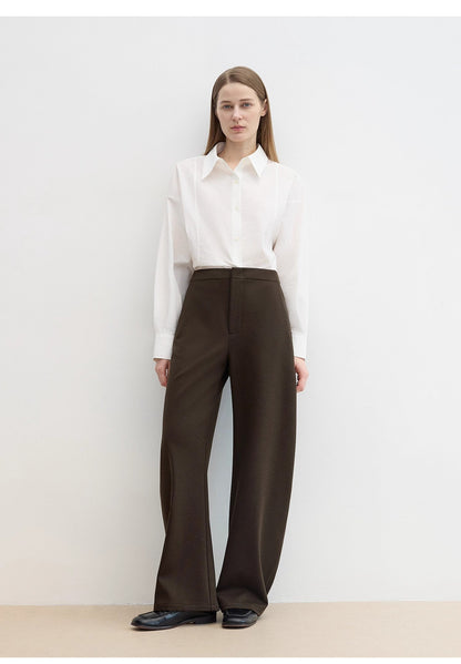 Brown Coeus Nostalgic Stroll wool-blended high waist curved scimitar casual jacket with tailored fit and vintage-inspired design.