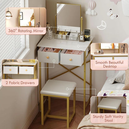 White Ultra Premium Vanity Desk With Exquisite Mirror