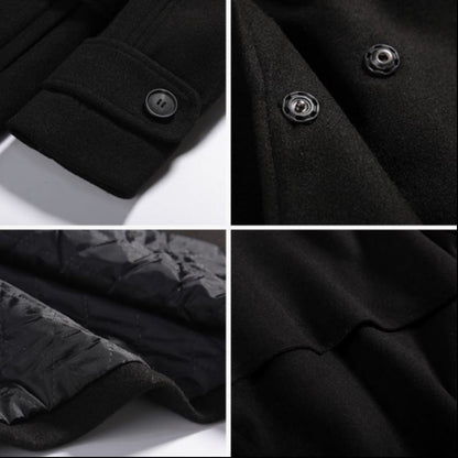 Black silhouette overcoat by Carmine Juneberry, Haute Edition 25, stylish jacket with sleek design and tailored fit.