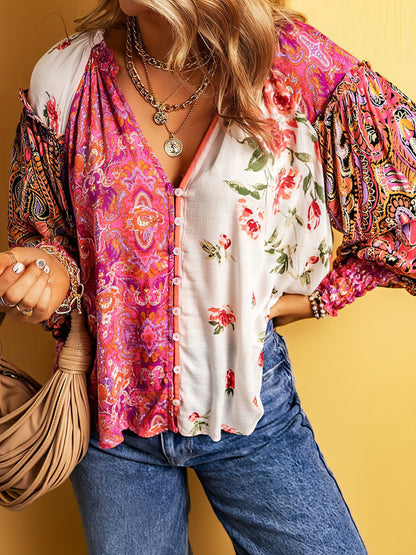 Floral print dress for women by Carmine Juneberry, featuring a stylish top or blouse with vibrant flower patterns.