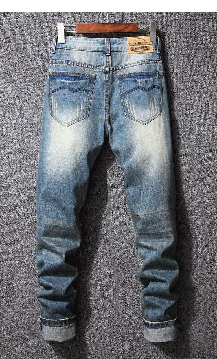 Carmine Juneberry UrbanRip™ Hong Kong Style Ripped Jeans, casual pants with distressed details and frayed hems, front view.