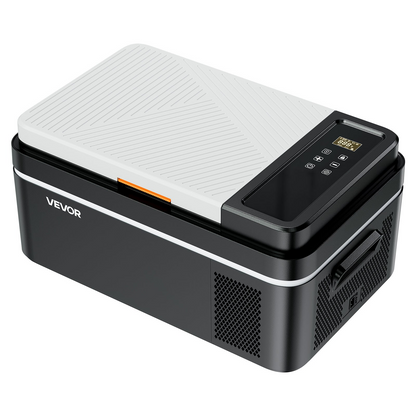 Start2Finish VEVOR car refrigerator with compressor, portable 21 QT cooler with app control, ideal for RVs, camping, and fishing.
