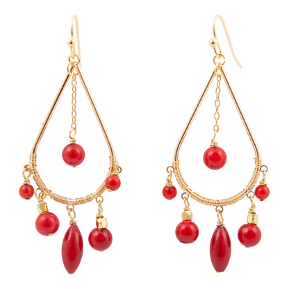Red Mashan Jade and gold chandelier earrings featuring intricate jewelry design with dangling jade and gold accents.