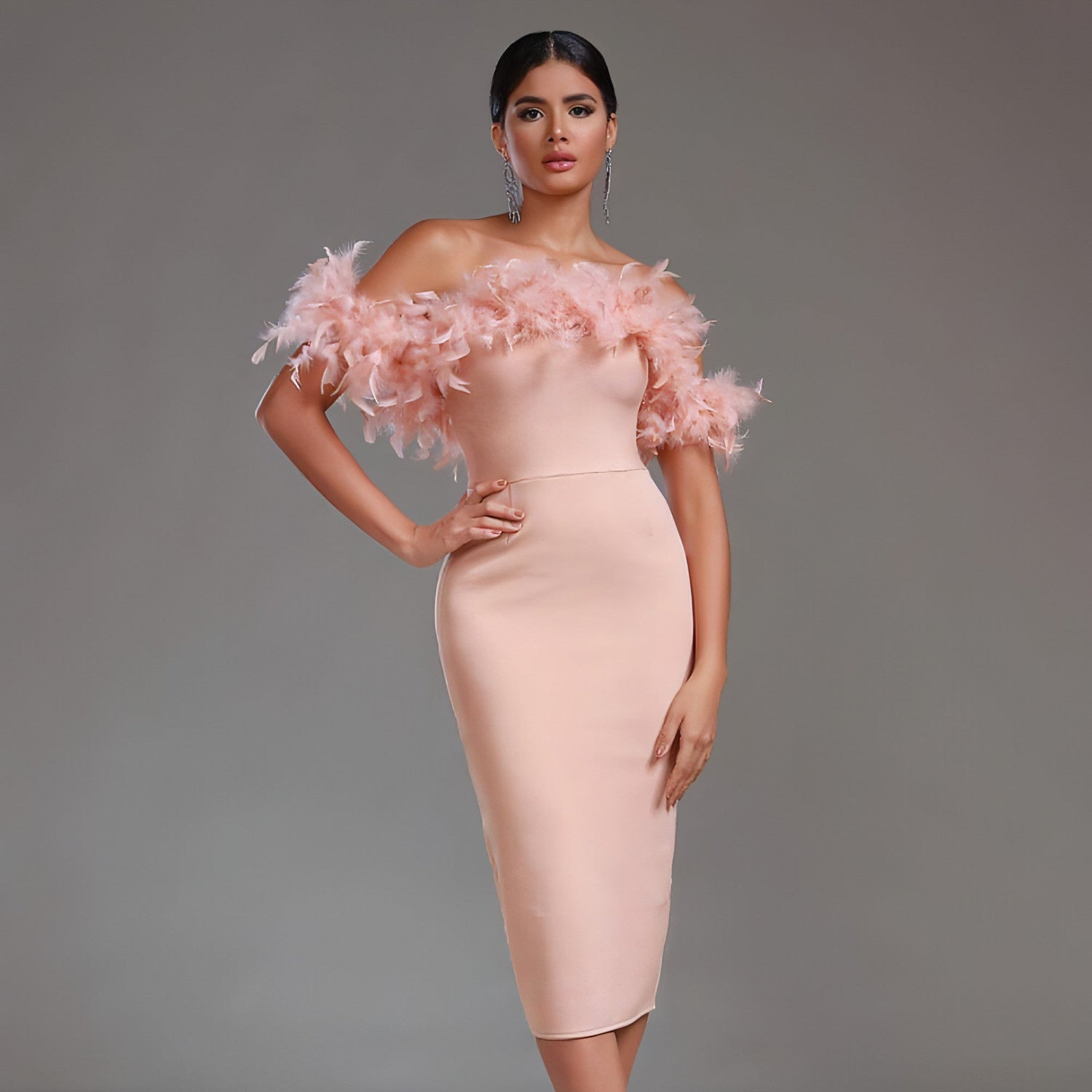 Off-neck feather women&