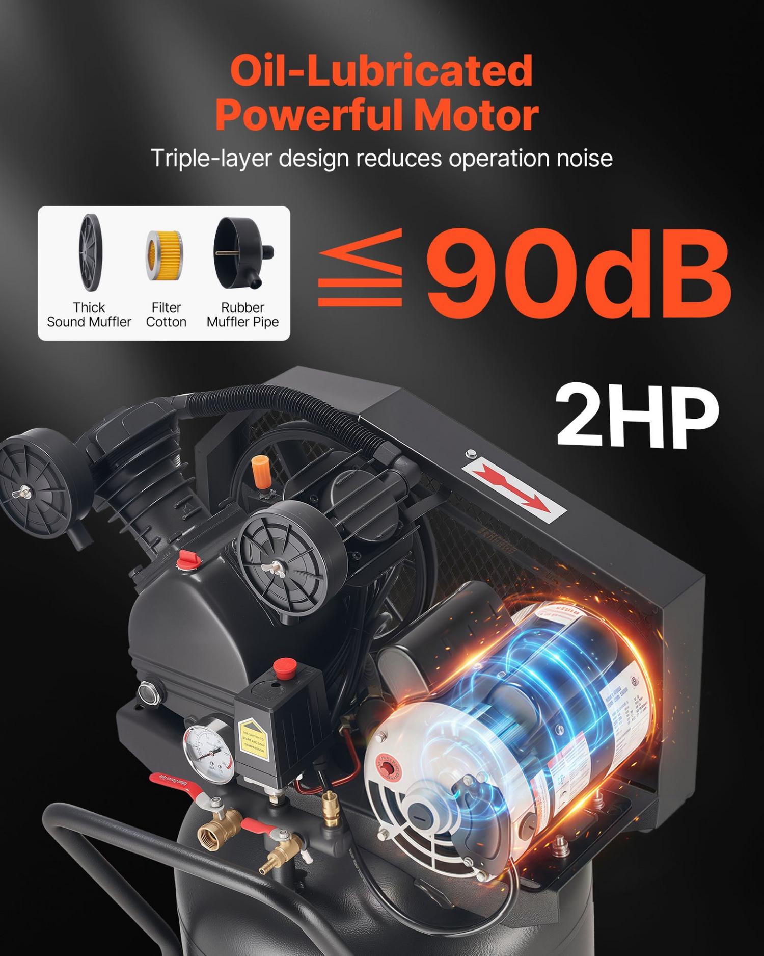Start2Finish VEVOR 20-Gallon Air Compressor with 2HP motor, portable on wheels, ideal for auto repair, tire inflation, and spray painting.