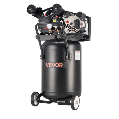 Start2Finish VEVOR 20-gallon air compressor with 2HP, portable tank, wheels, ideal for auto repair, tire inflation, and spray painting.
