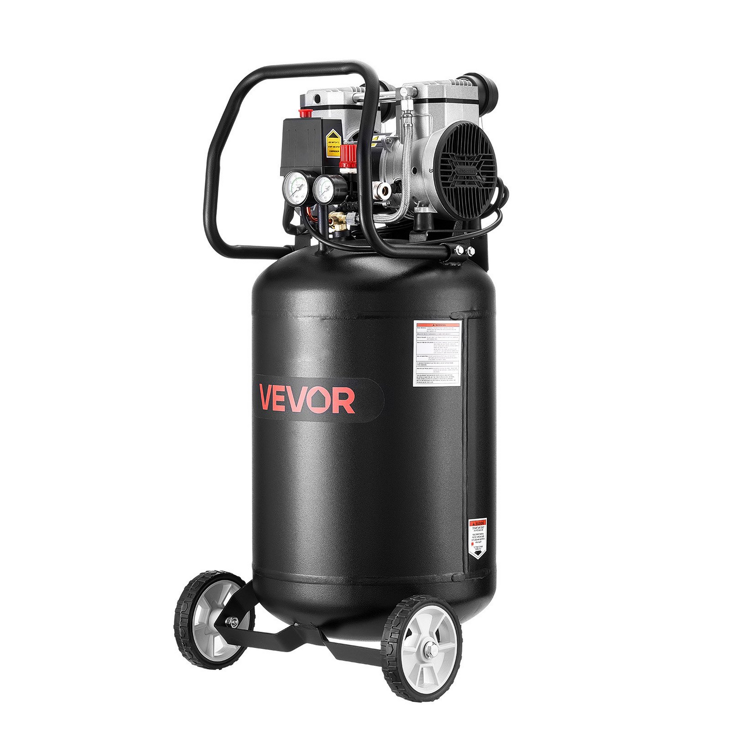 Start2Finish VEVOR 14-gallon 2HP air compressor with wheels, oil-free tank, ideal for auto repair, tire inflation, and spray painting.