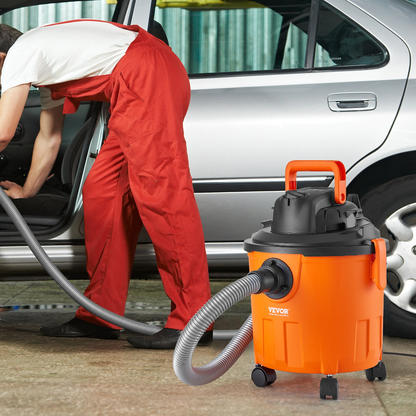 Start2Finish VEVOR 5-gallon wet and dry shop vacuum with powerful suction, blower function, attachments, ideal for debris, pet hair, and cars.