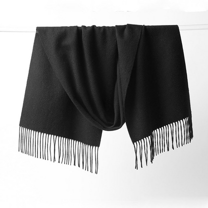 Start2Finish black lambswool scarf with woven plain design, showcasing soft, cozy fabric and classic style.