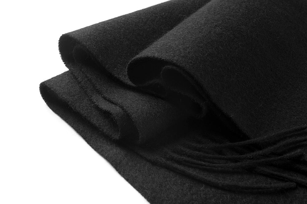 Start2Finish black lambswool woven scarf with simple plain design, cozy and warm for cold weather.