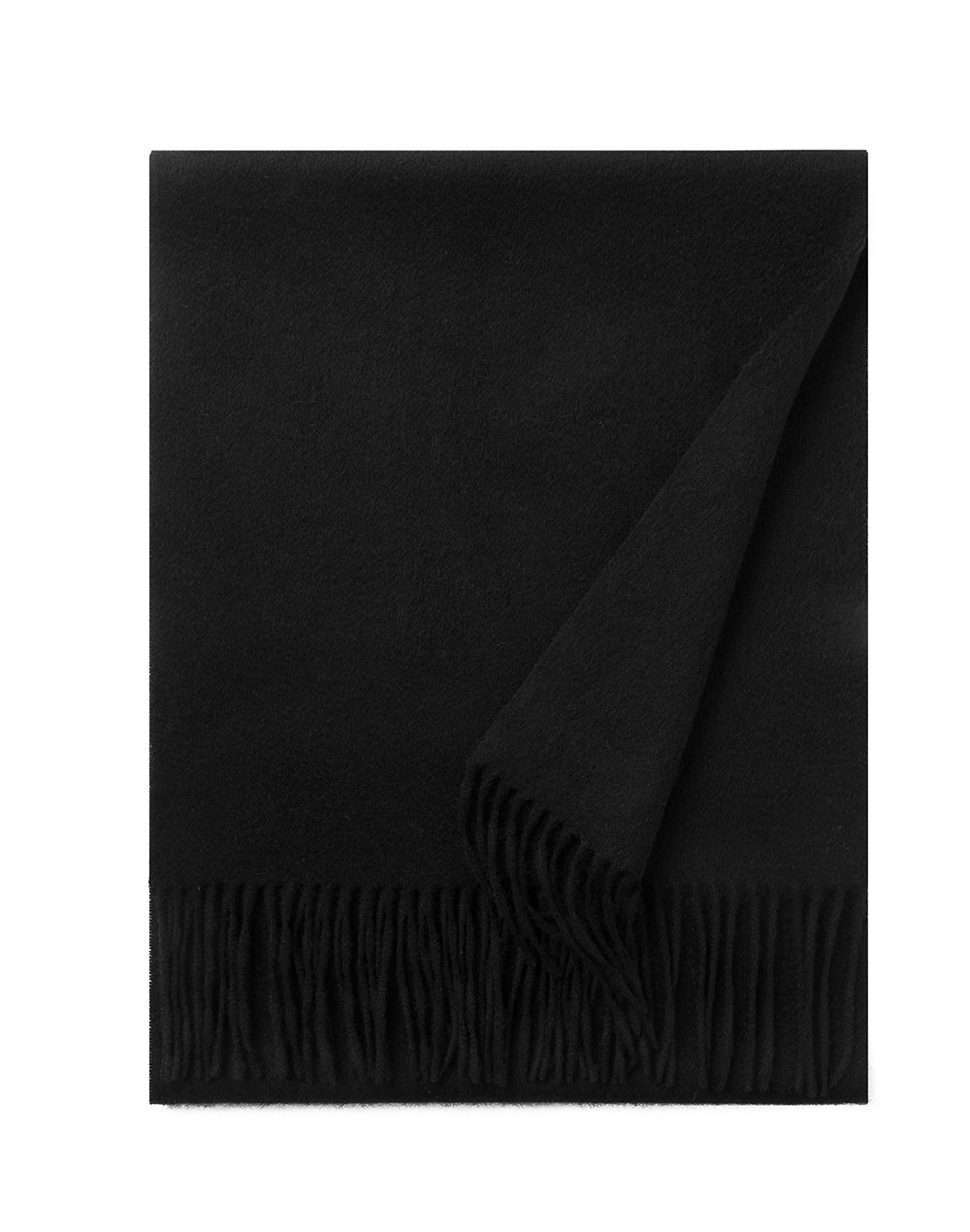 Black woven lambswool scarf from Start2Finish, featuring a plain design, ideal for warm, stylish winter apparel.