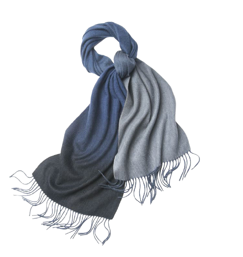 Degradé navy blue lambswool scarf woven by Start2Finish, showcasing soft texture and stylish color transition.