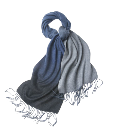 Degradé navy blue lambswool scarf woven by Start2Finish, showcasing soft texture and stylish color transition.
