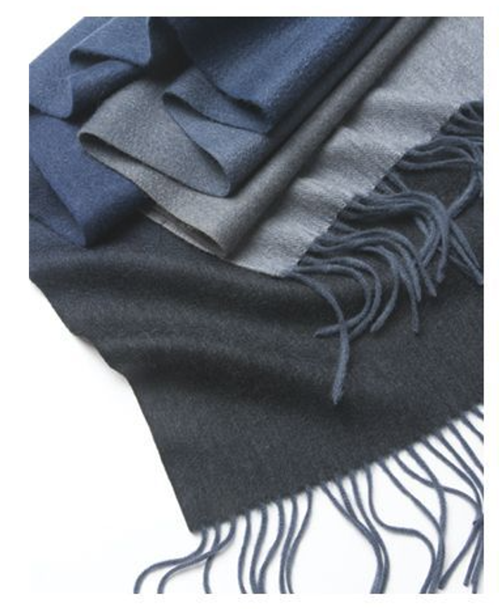 Degradé navy blue lambswool scarf from Start2Finish, woven textile with soft, warm, and stylish design.
