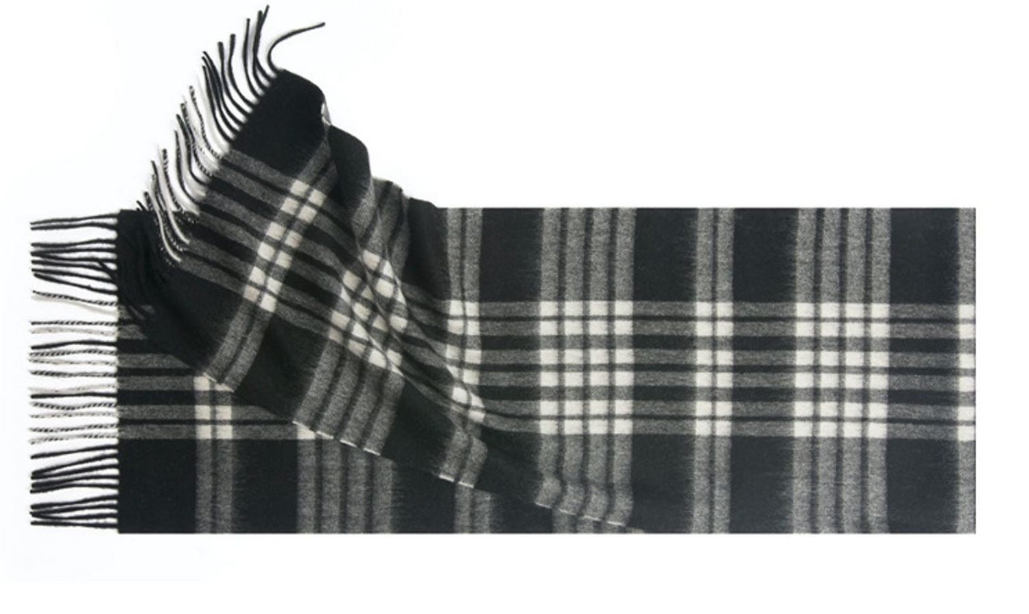 Black and white woven lambswool scarf from Start2Finish featuring a check pattern, soft and warm for cold weather.