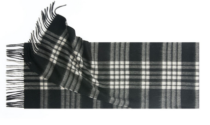 Black and white woven lambswool scarf from Start2Finish featuring a check pattern, soft and warm for cold weather.