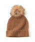 Start2Finish cashmere ribbed beanie with eco-friendly pompom in Mont Blanc caramel, showcasing soft knit fabric and cozy style.
