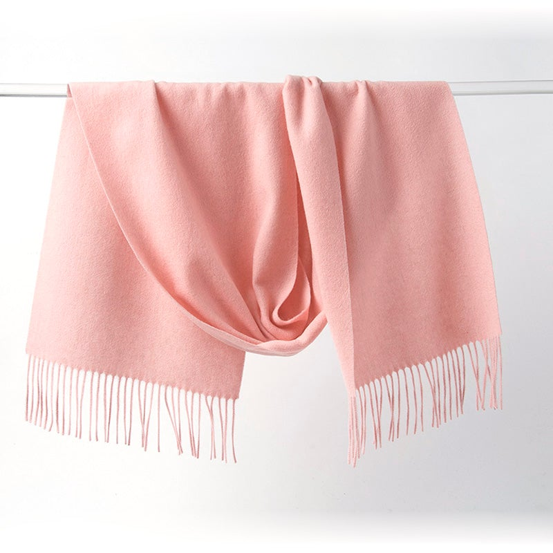 Start2Finish Lambswool Scarf in woven plain pink, soft and cozy apparel accessory with a smooth, woven texture.