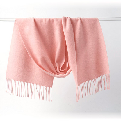 Start2Finish Lambswool Scarf in woven plain pink, soft and cozy apparel accessory with a smooth, woven texture.