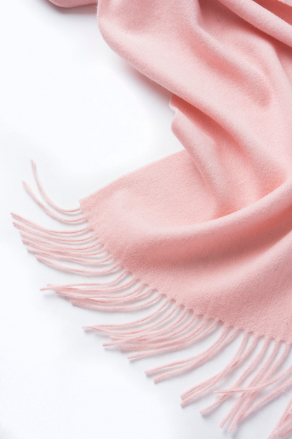 Pink woven Lambswool scarf from Start2Finish, plain design, soft and warm apparel accessory for cold weather.