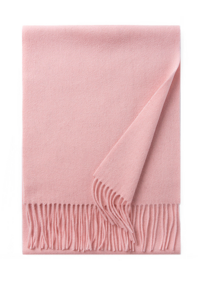 Pink woven lambswool scarf from Start2Finish, featuring a plain design, ideal for stylish cold-weather wear.