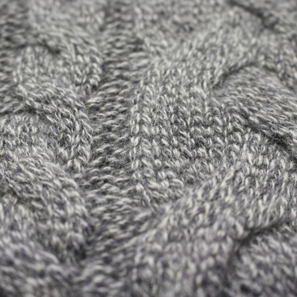 Grey Heather Cashmere Double Cable Scarf by Start2Finish, featuring a cozy, textured knit pattern in soft cashmere fabric.