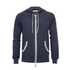 Donegal Blue cashmere hooded zipper sweater by Start2Finish, showing the cozy blue sweater with a front zipper and hood.