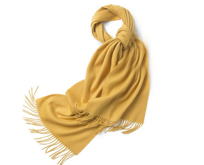Start2Finish lambswool woven yellow scarf, plain design, soft textured apparel accessory displayed on a neutral background.