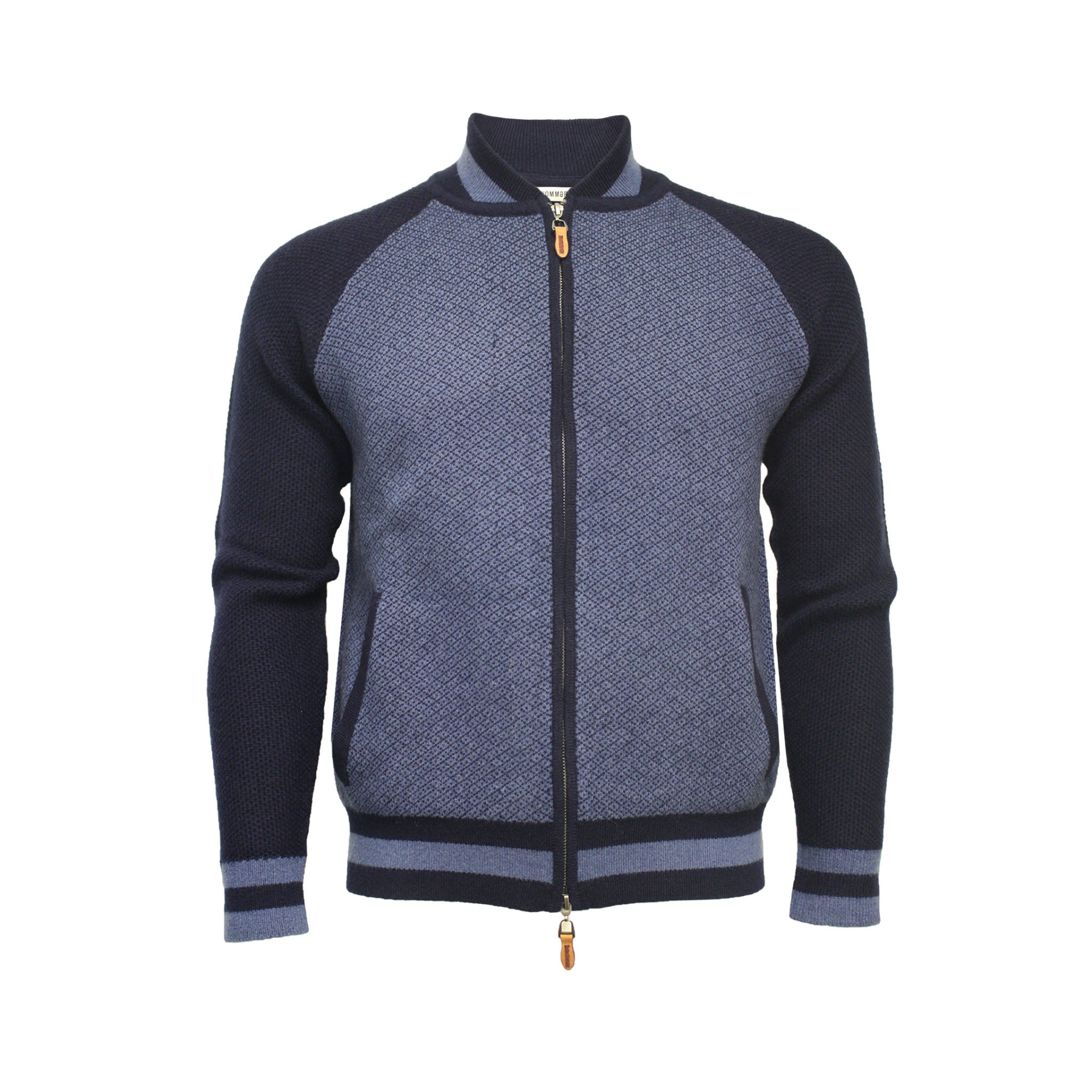 Start2Finish cashmere bomber jacket in diamond stitch Mougins style, featuring a sleek, cozy design with ribbed cuffs and collar.