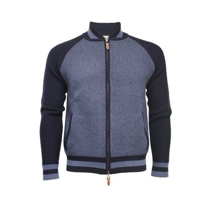 Start2Finish cashmere bomber jacket in diamond stitch Mougins style, featuring a sleek, cozy design with ribbed cuffs and collar.