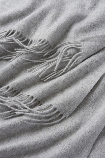 Light grey woven lambswool scarf from Start2Finish, showcasing its soft, plain design and cozy texture for stylish warmth.
