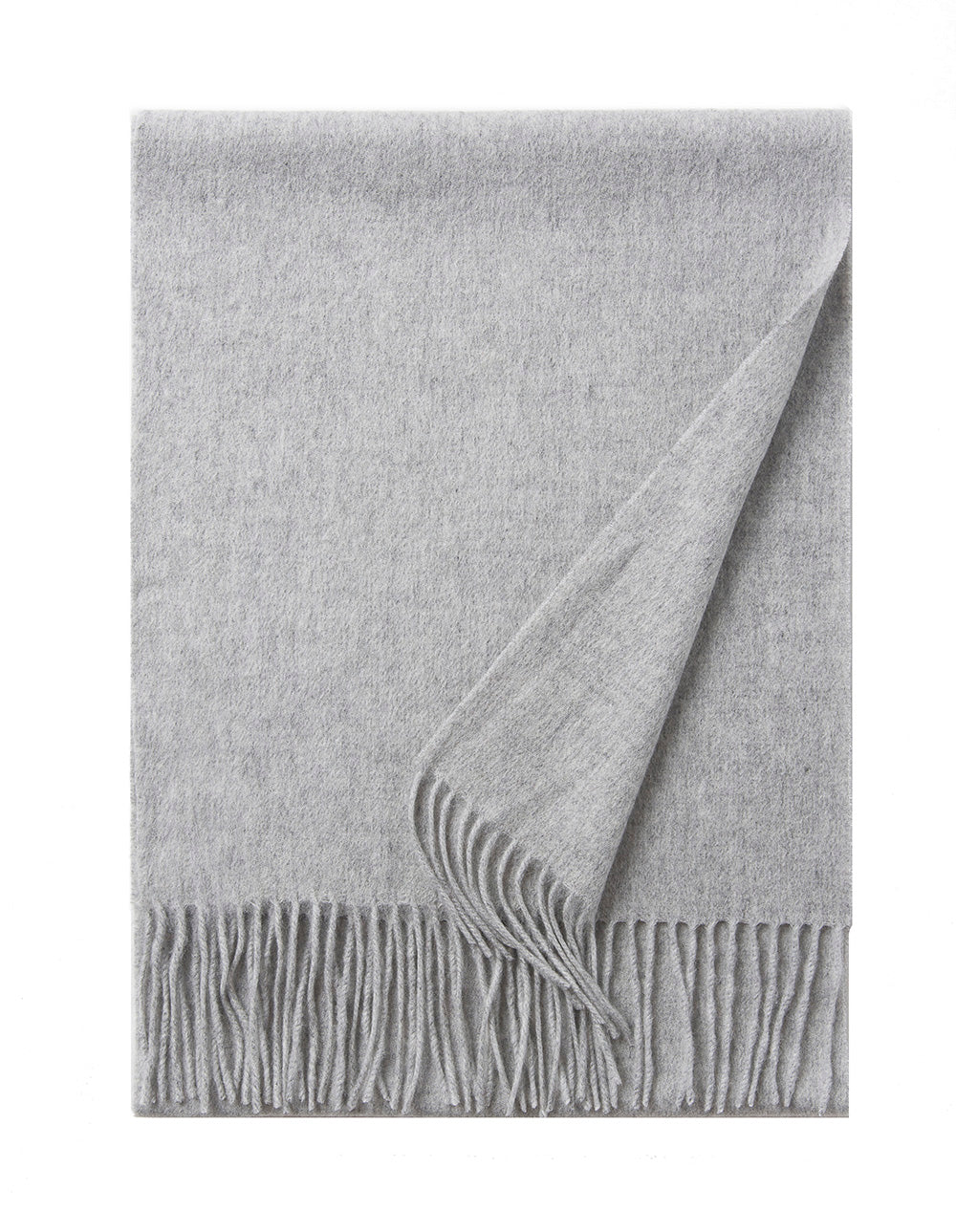 Light grey woven lambswool scarf from Start2Finish, showcasing a plain, soft, and cozy apparel accessory for cold weather.
