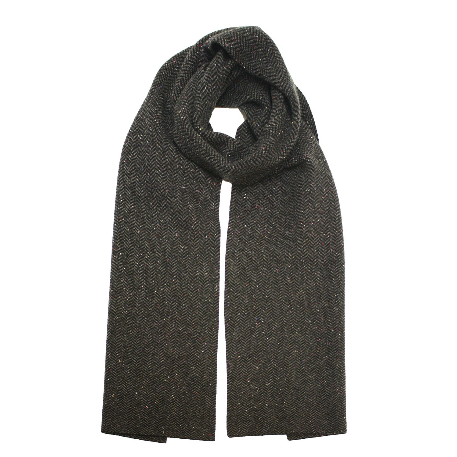Start2Finish Herringbone Donegal Knit Cashmere Scarf in Kembla Grey Blue, showing the textured pattern and soft fabric.